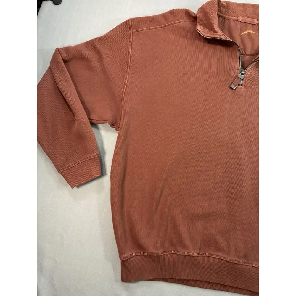 Tommy Bahama Relax 1/4 Zip Pullover Brown Mens Large Cotton Island Resort wear